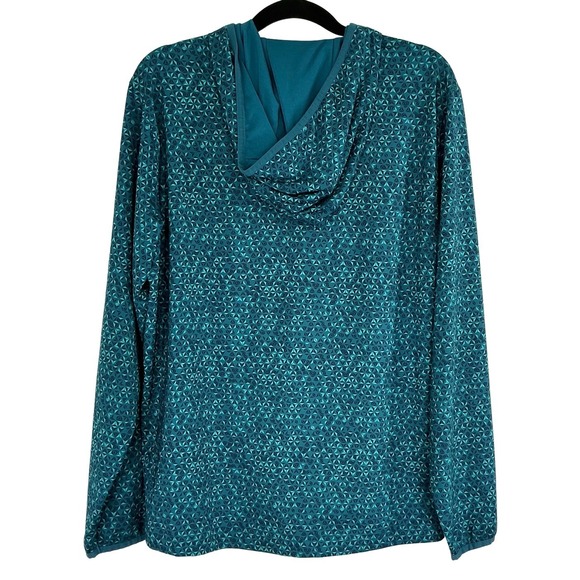 Lands End Women's Medium Teal Geometric Print Hooded Lightweight Jacket EUC - Picture 10 of 11
